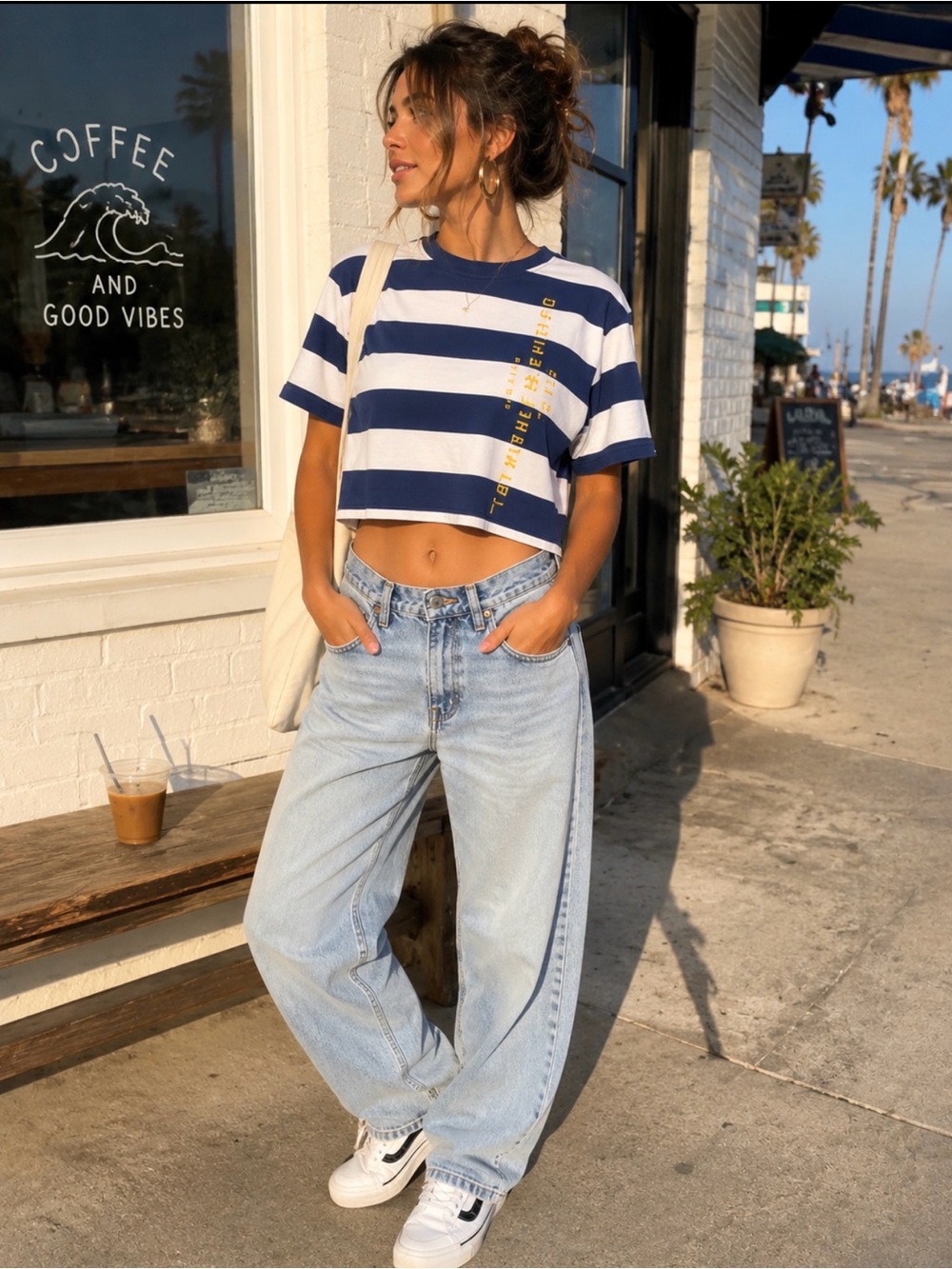 Vans Off The Wall 1966 Striped Crop Top Blue White Small
